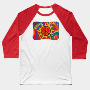 Psychedelic Flaming Peace Baseball T-Shirt